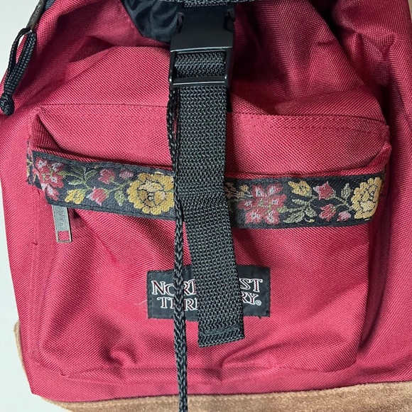 Vintage 1990s Northwest Territory Backpack w/ Leather Floral Detail 90s Grunge main image 4
